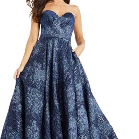 NWT Jovani 22792 Jacquard Prom Dress Navy Size 22 - Picture 1 of 6